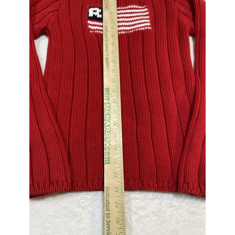 VTG Polo Jeans Co Ralph Lauren Knit Cable Red American Flag Sweater Women L - Picture 5 of 7